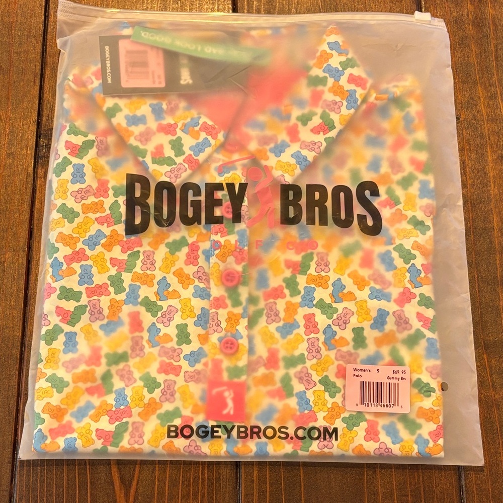 Bogey Bros Women's Polo with Colorful Gummy Bear Print NWT